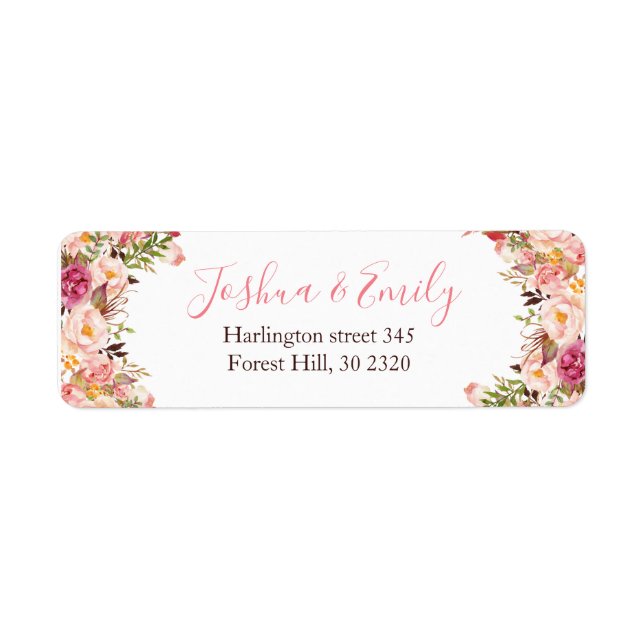 Floral Botanical Pink Peony Wedding return label (Front)