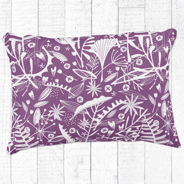 Floral Botanical Purple Accent Pillow (Purple botanical silhouette foliage accent pillow)