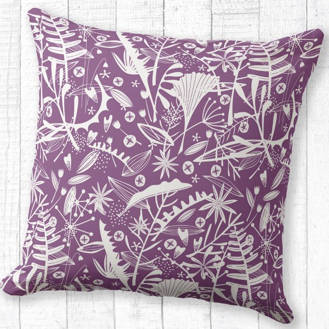 Floral Botanical Purple Throw Pillow (Botanical silhouette pattern purple throw pillow)