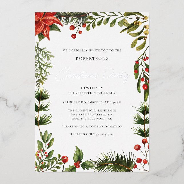Floral Botanical Red Berries Christmas Silver (Front)