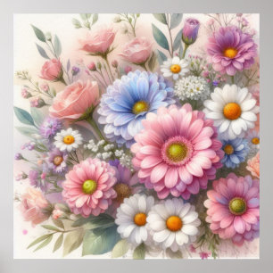 Floral botanical Summer flowers watercolor  Poster