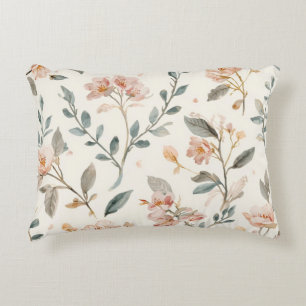 Floral Botanical Watercolor Leaves Beige Painted Accent Pillow