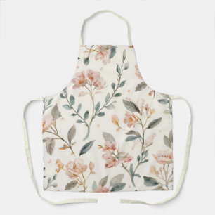 Floral Botanical Watercolor Leaves Beige Painted Apron