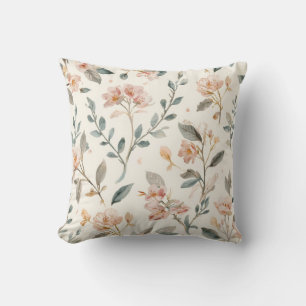 Floral Botanical Watercolor Leaves Beige Painted Throw Pillow