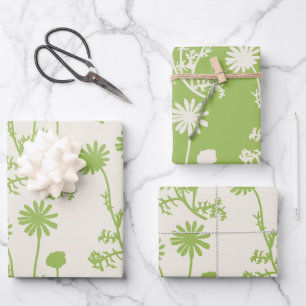 Floral Botanical Wild Daisies Lime Green Patterns Wrapping Paper Sheet