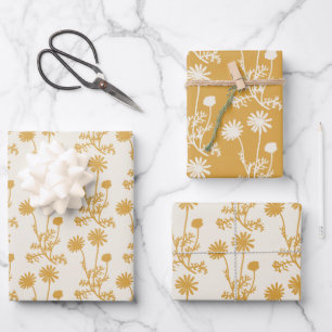 Floral Botanical Wild Daisies Vintage Contemporary Wrapping Paper Sheet