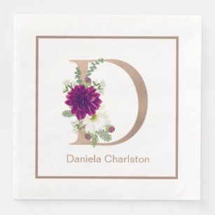 Floral bouqet custom  letter D monogram Napkin
