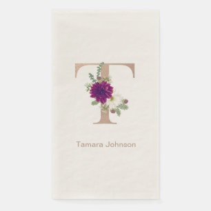 Floral bouqet custom letter T monogram Napkin