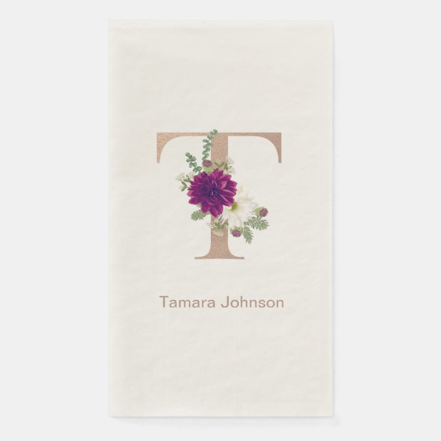 Floral bouqet custom  letter T monogram Napkin (Front)