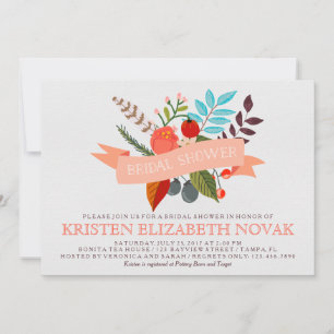 Floral Bouquet and Banner Bridal Shower Invitation