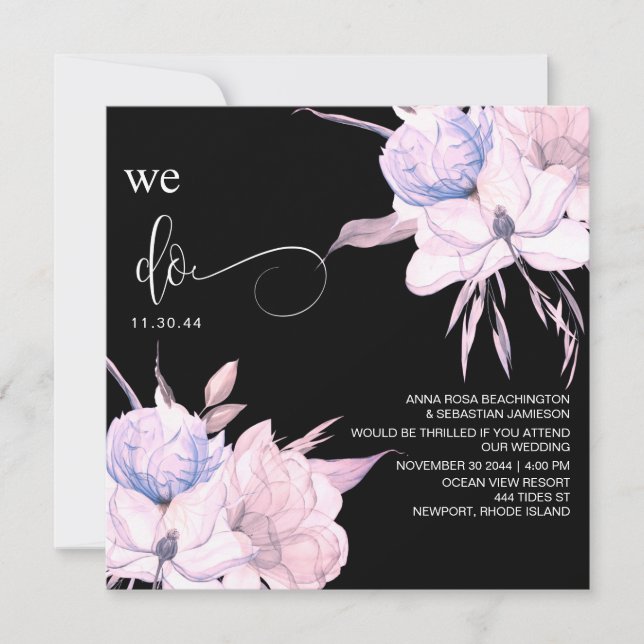 *~* Floral Bouquet AR15 QR RSVP Blush PINK WEDDING Invitation (Front)