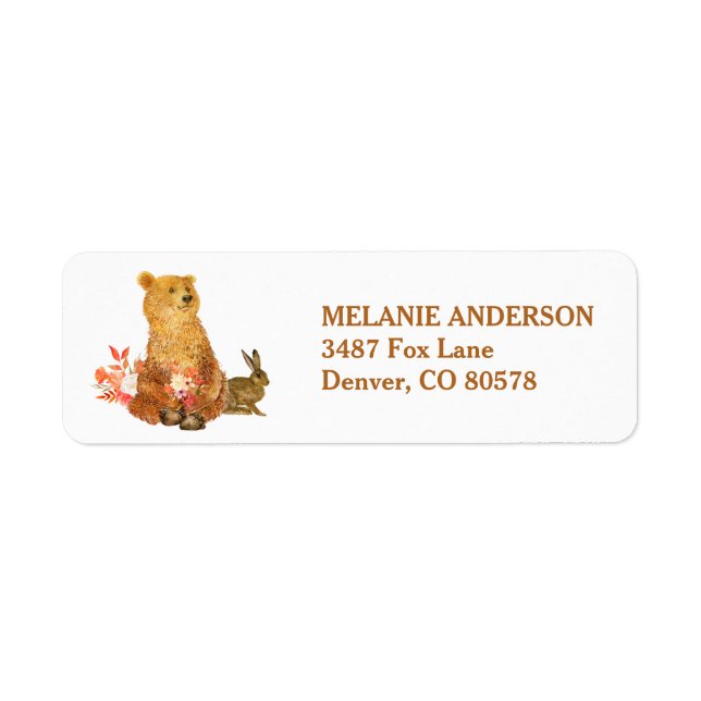 Floral Bouquet Bear Rabbit Return Address Label (Front)