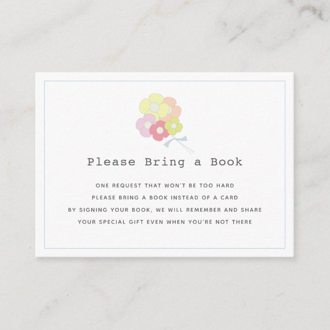 Floral Bouquet Blue Please Bring a Book Card (Front)