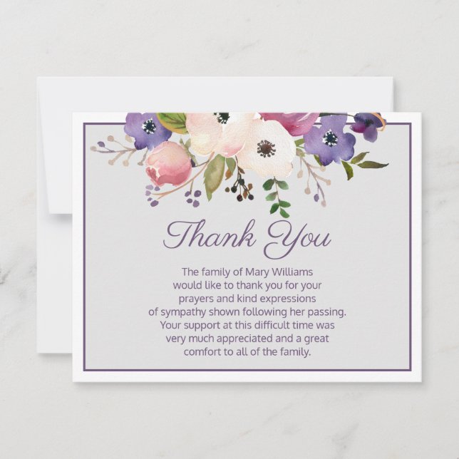 Floral Bouquet Funéral Merci Carte Note (Devant)
