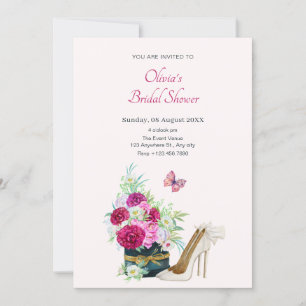 Floral bouquet heels bridal shower invitation