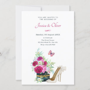 Floral bouquet heels wedding invitation