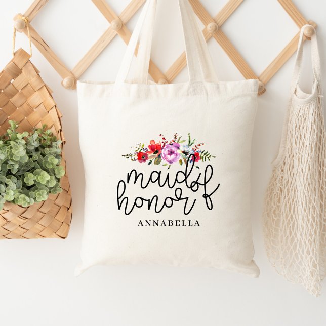 Floral Bouquet Maid of Honor Tote Bag (Creator Uploaded)