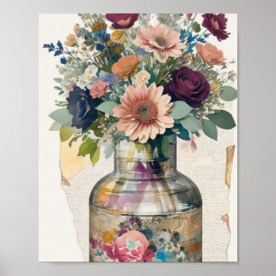 Floral Bouquet Mixed Media Collage Ephemera Poster