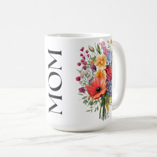 Floral Bouquet MOM Vertical Lettering Coffee Mug