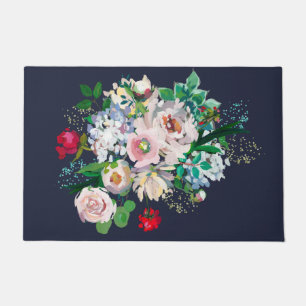 Floral Bouquet Navy Blue Doormat