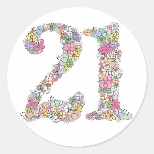Floral Bouquet Number 21 Label Sticker Seal