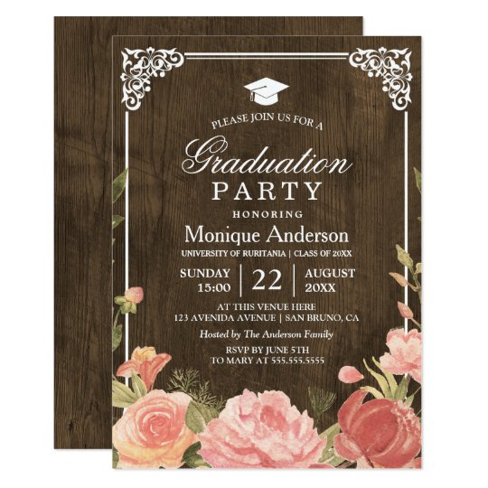 Floral Bouquet on Rustic Wood | Graduation Photo Card