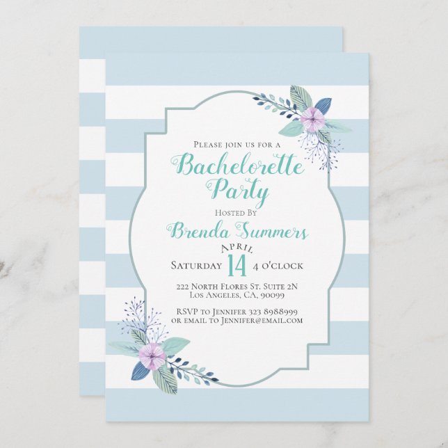Floral Bouquet Pastel Stripes Bachelorette Invite (Front/Back)