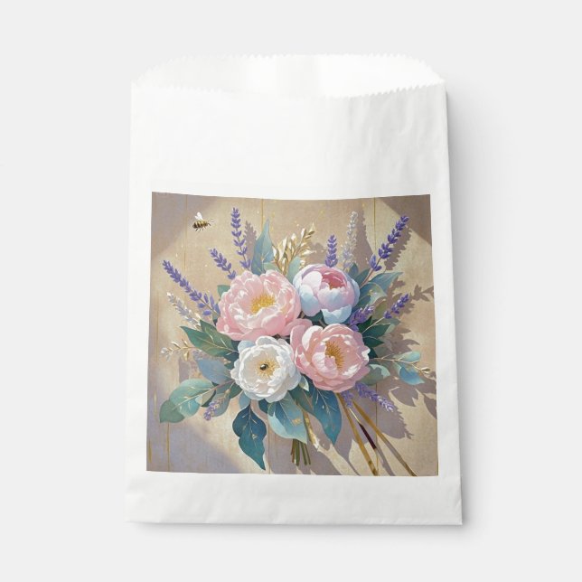 Floral Bouquet peonies lavender Favour Bag (Front)