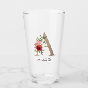 Floral bouquet personalized monogram letter A Glass
