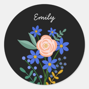 Floral Bouquet Personalized Round Sticker