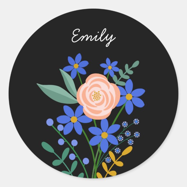 Floral Bouquet Personalized Round Sticker (Front)