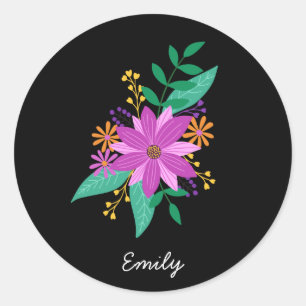 Floral Bouquet Personalized Round Sticker
