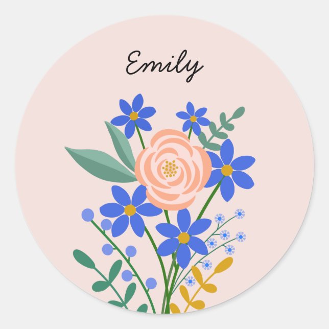 Floral Bouquet Personalized Round Sticker (Front)