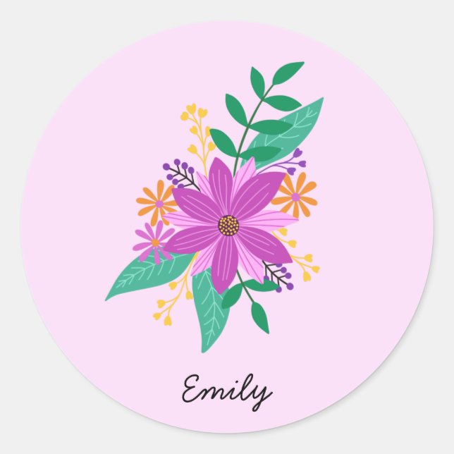 Floral Bouquet Personalized Round Sticker (Front)