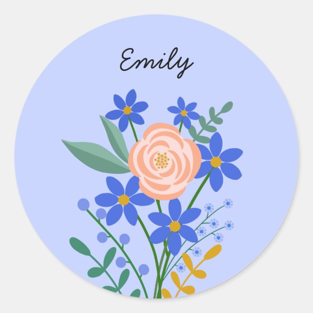Floral Bouquet Personalized Round Sticker (Front)