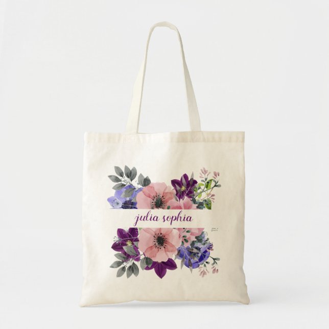 Floral Bouquet Personalized Tote Bag (Front)