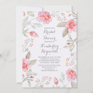 Floral Bouquet Pink Roses Wreath Bridal Shower Invitation