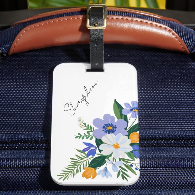 Floral Bouquet Purple Orange Luggage Tag (Front Insitu 2)