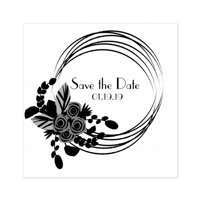 Floral Bouquet Rose Save the Date Wedding Initial Rubber Stamp (Imprint)