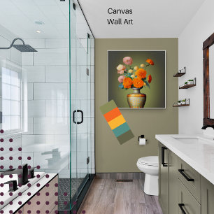 Floral bouquet sage green with orange canvas print