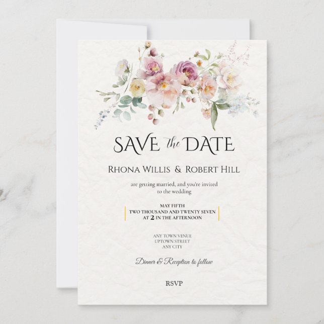  Floral Bouquet Save the Date Wedding Invitation (Front)