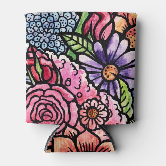 Floral Bouquet Spring Flower Can Cooler (Front)