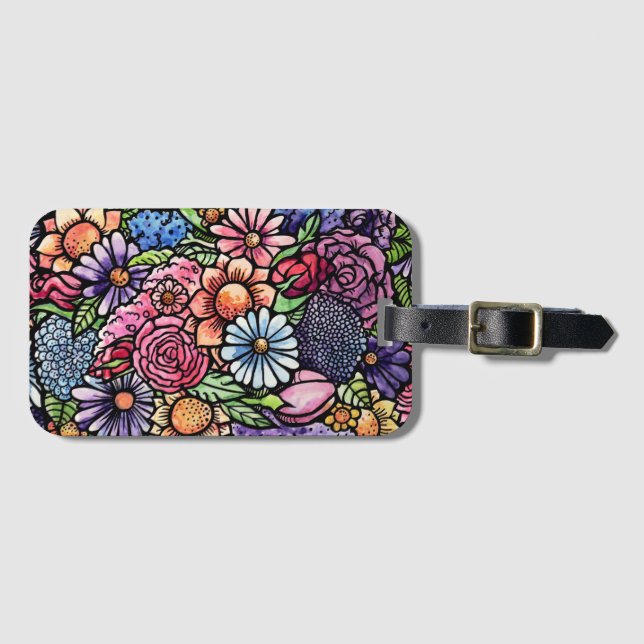 Floral Bouquet Spring Flower Luggage Tag (Front Horizontal)