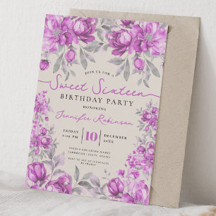 Floral Bouquet Sweet 16 Birthday Pink Champagne  Invitation