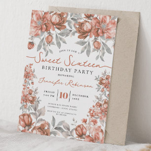 Floral Bouquet Sweet 16 Birthday Rose Gold Invitation