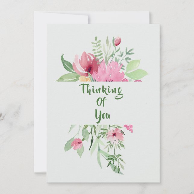 Floral Bouquet "Thinking Of You" Thank You Card (Front)