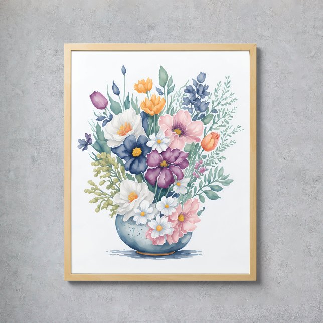 Floral Bouquet Vase Pastel Watercolor Wildflowers Poster (Floral Bouquet Vase Pastel Watercolor Wildflowers Poster
)