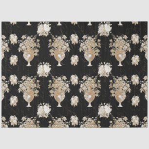 Floral Bouquet Vintage Black Gold Script Decoupage Tissue Paper