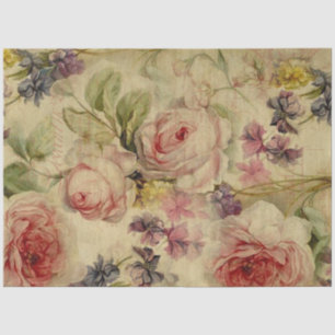 Floral Bouquet Vintage Script Ephemera Decoupage 3 Tissue Paper