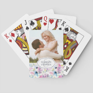 Floral Bouquet Watercolor - Wedding Photo Playing Cards